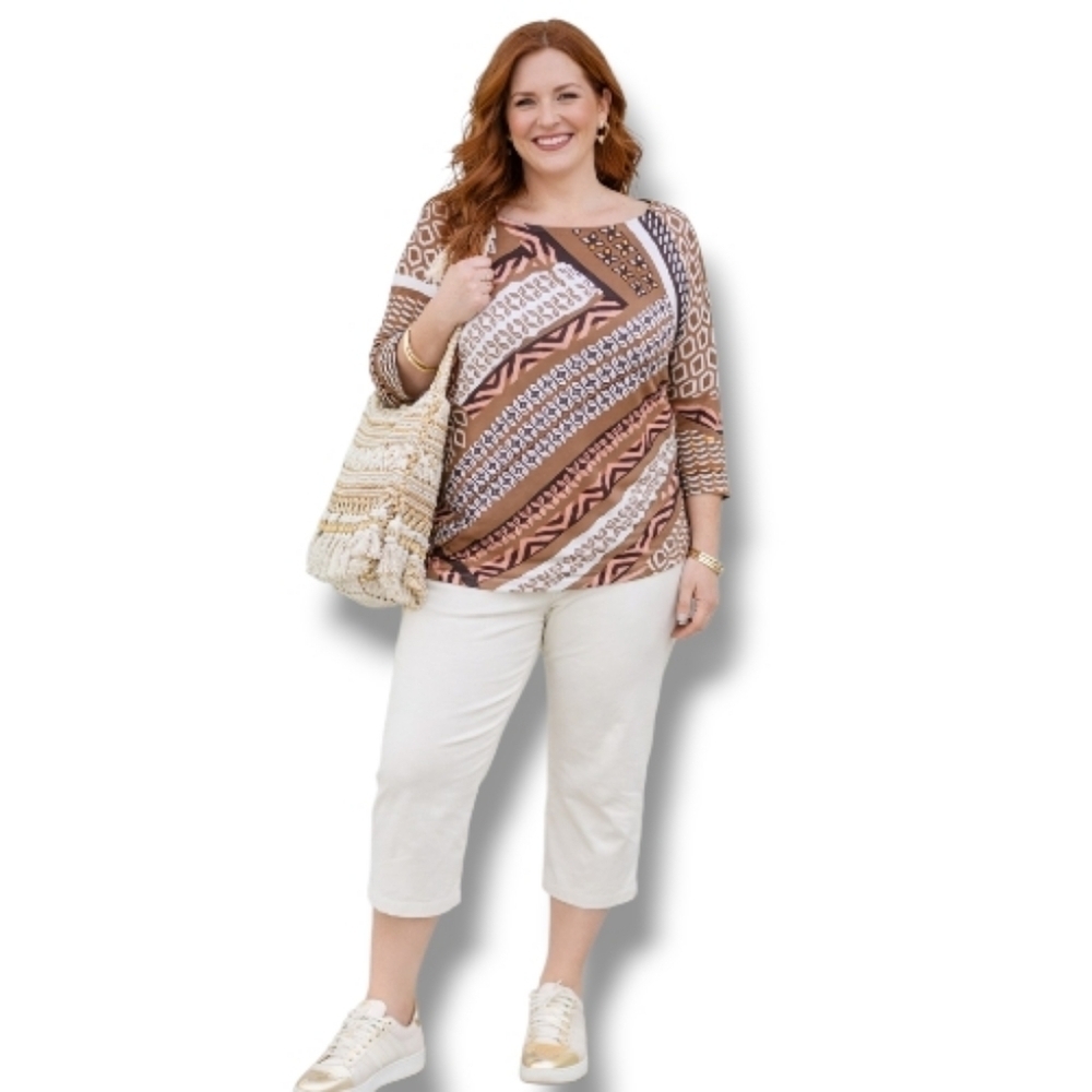 Chicos Southwest Style Brown Top Sz 1